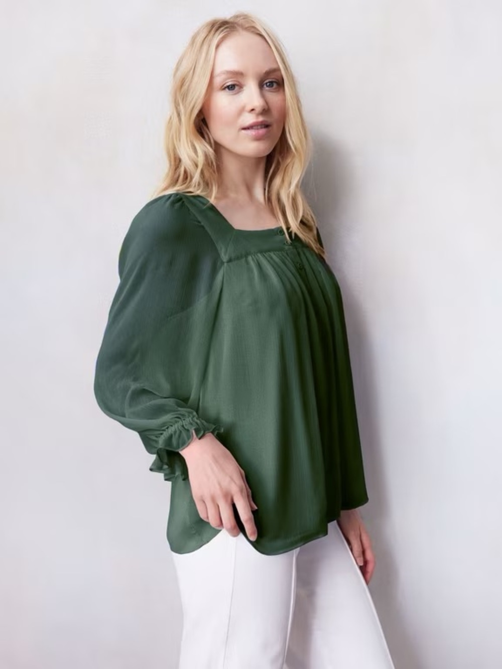 NWT Lauren Conrad Square Neck Puff Sleeve Henley Peasant Top 1X
